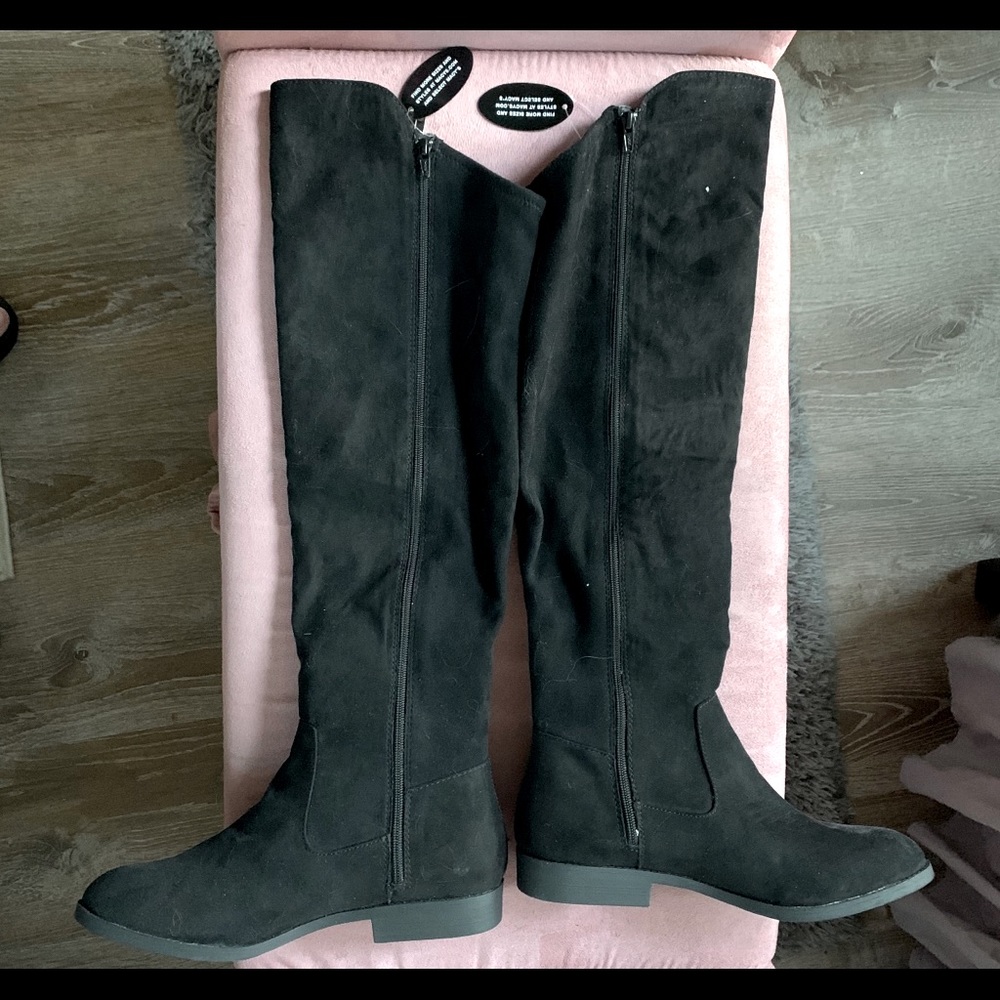 Black Over the Knee Faux Suede Boots Size 12